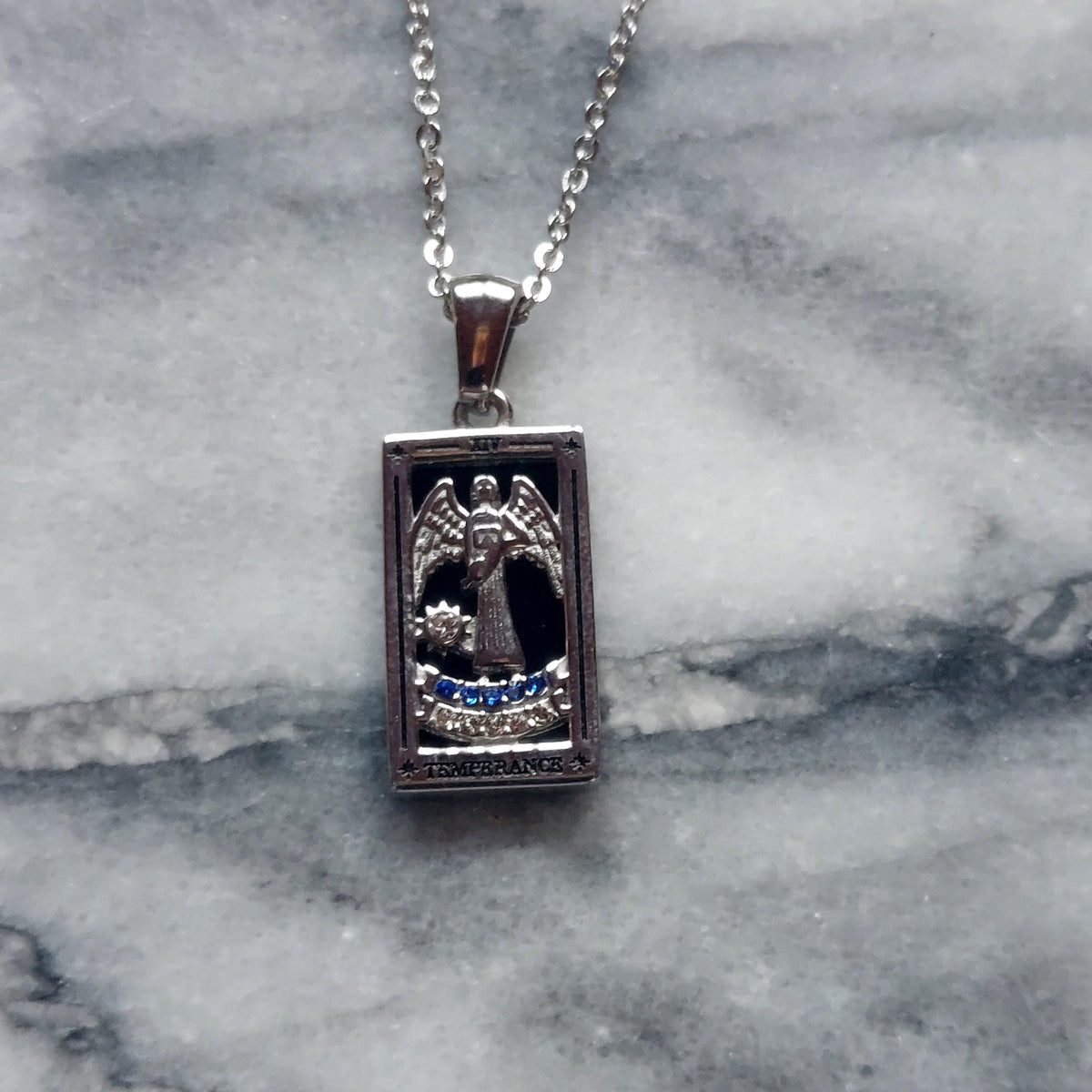 Silver Plated Brass Tarot Necklace with Mother of Pearl Backing – Temperance / The Lovers / Strength Card