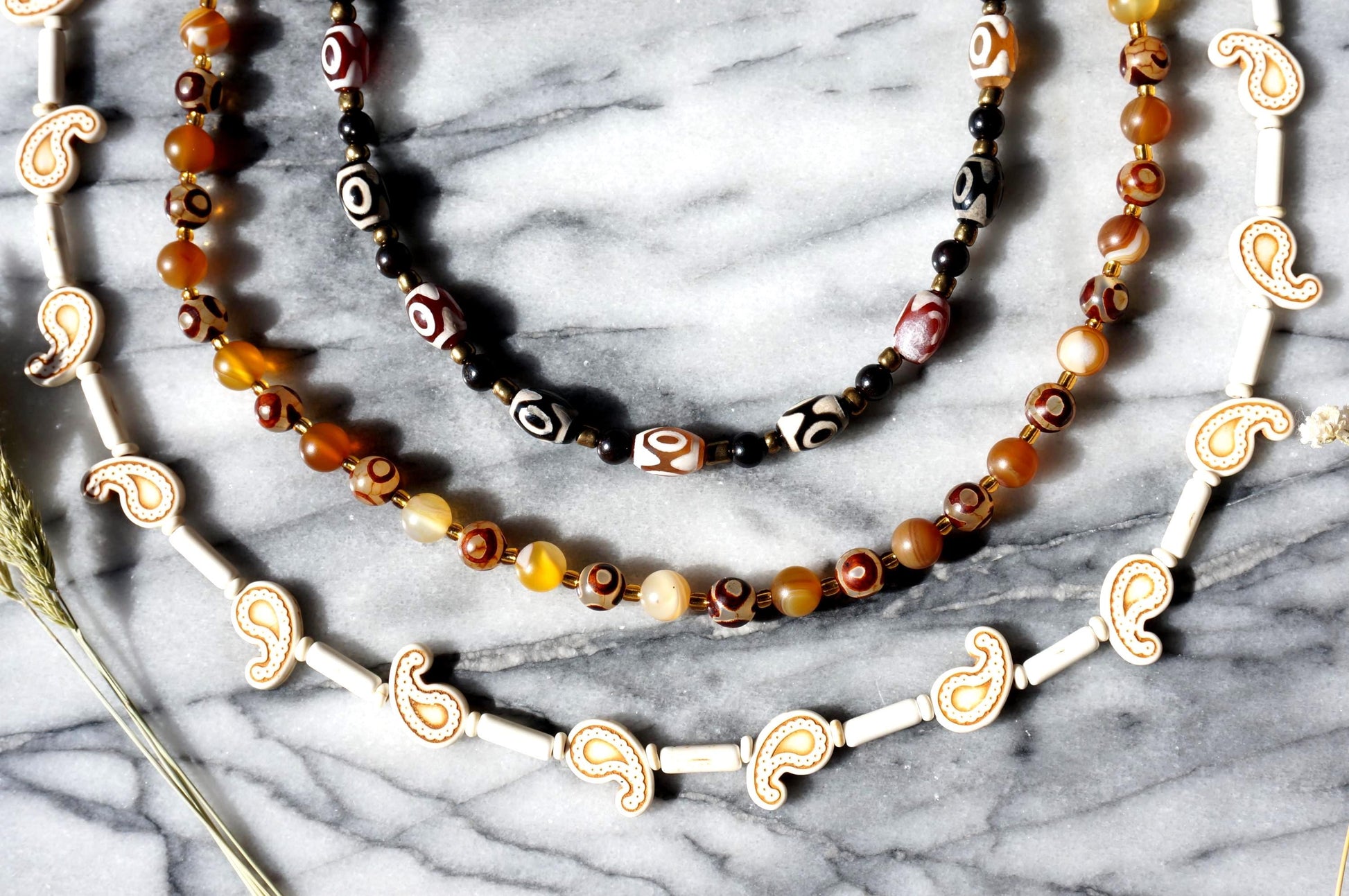 ZANA Tibetan Agate/ White Turquoise Beaded Necklaces