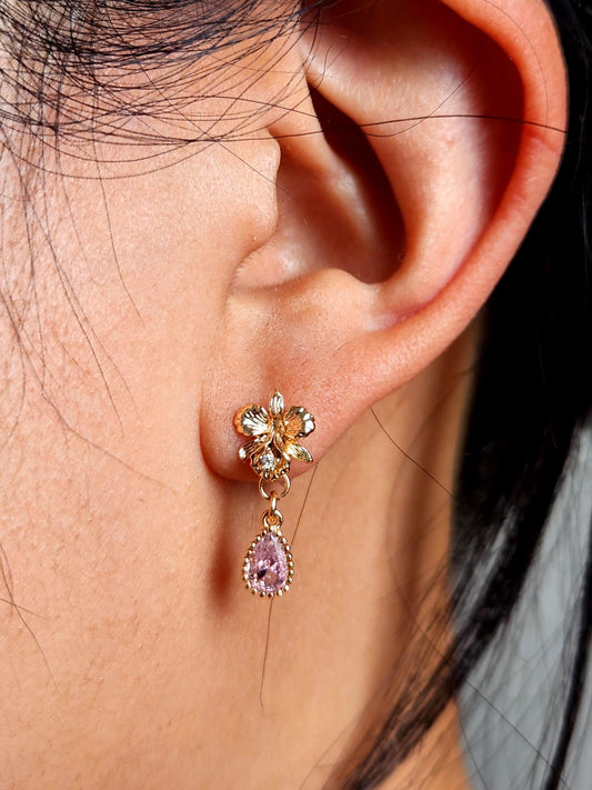 Sanderiana Orchid Gold Dainty Earrings