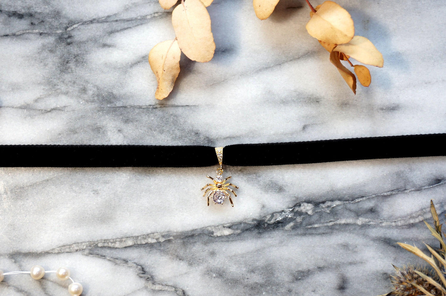 Spider Black Stretch Velvet Choker
