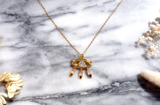 Evil Eye with Gem Pendant Necklace