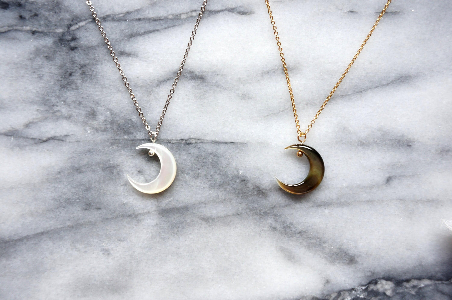 Silver and Gold Pearlescent Moon Necklace