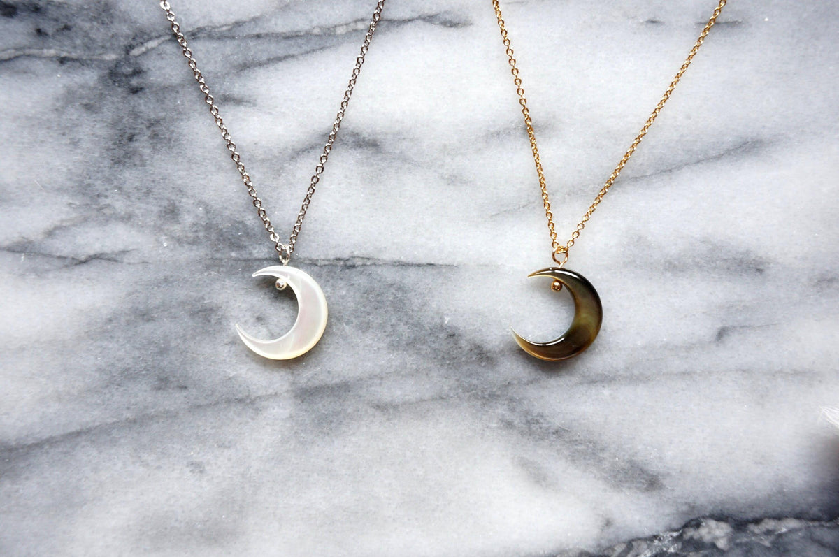 Silver and Gold Pearlescent Moon Necklace