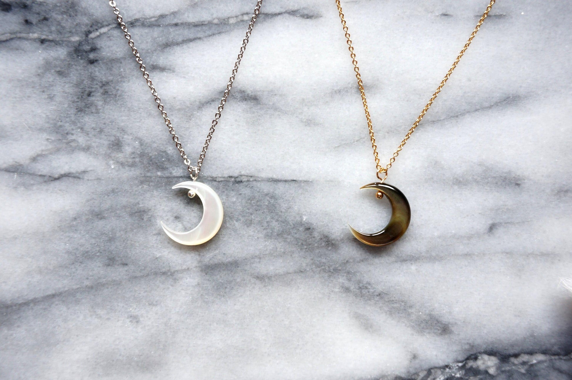 Silver and Gold Pearlescent Moon Necklace
