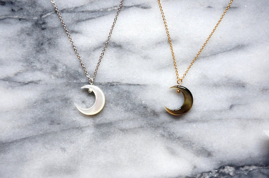 Silver and Gold Pearlescent Moon Necklace