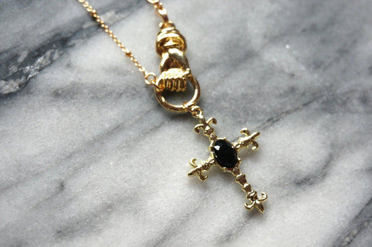 EDITH Gothic Hand Holding Cross Necklace/ Black Cross Necklace
