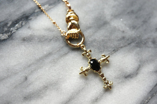 EDITH Gothic Hand Holding Cross Necklace/ Black Cross Necklace