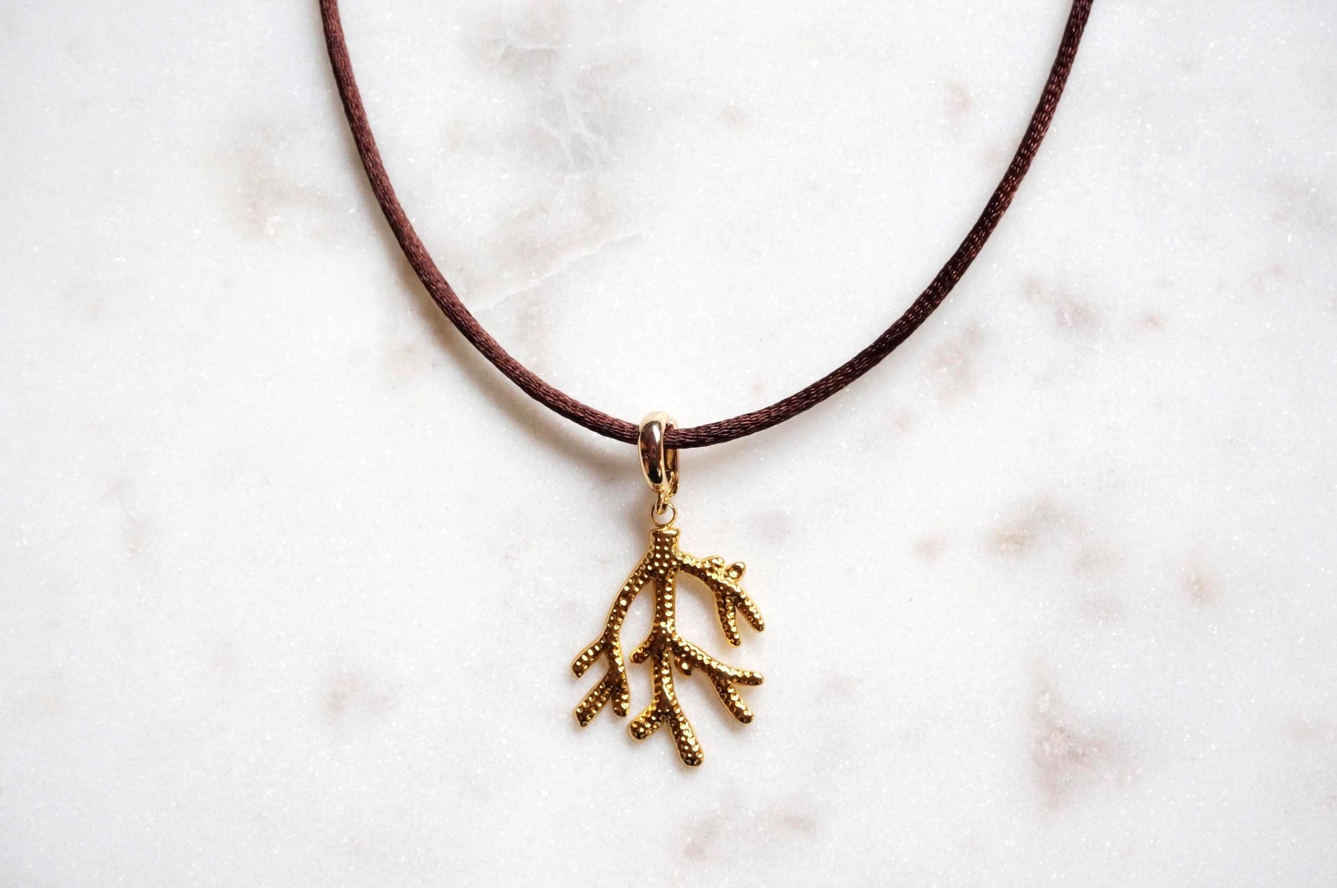 Coral Pendant Nylon Sateen Cord Necklace