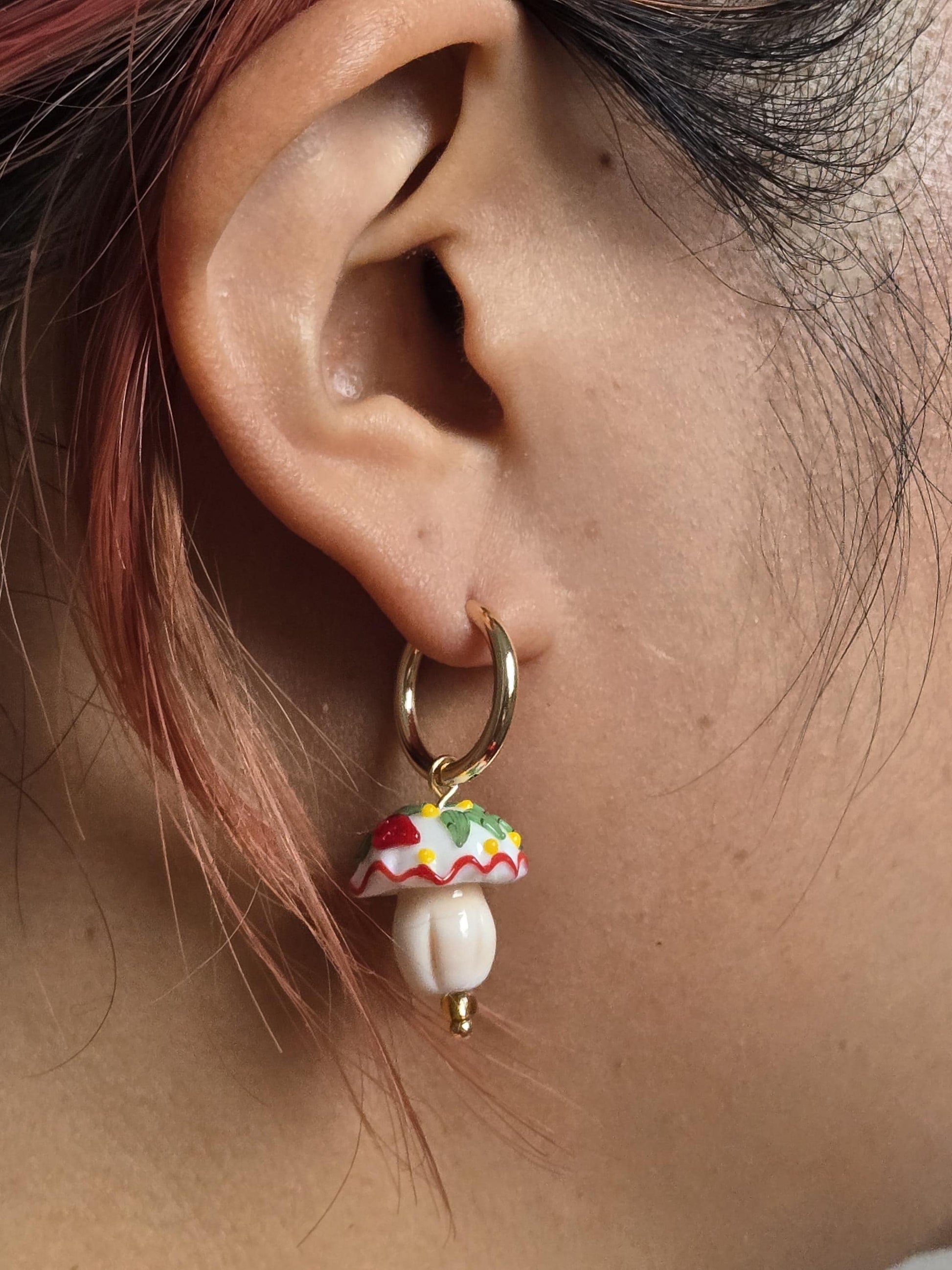 Mushroom Cupcake Hoop Earrings