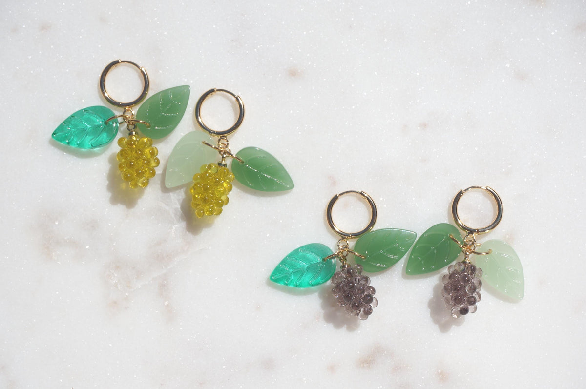 Leafy Grapes Huggie Earrings
