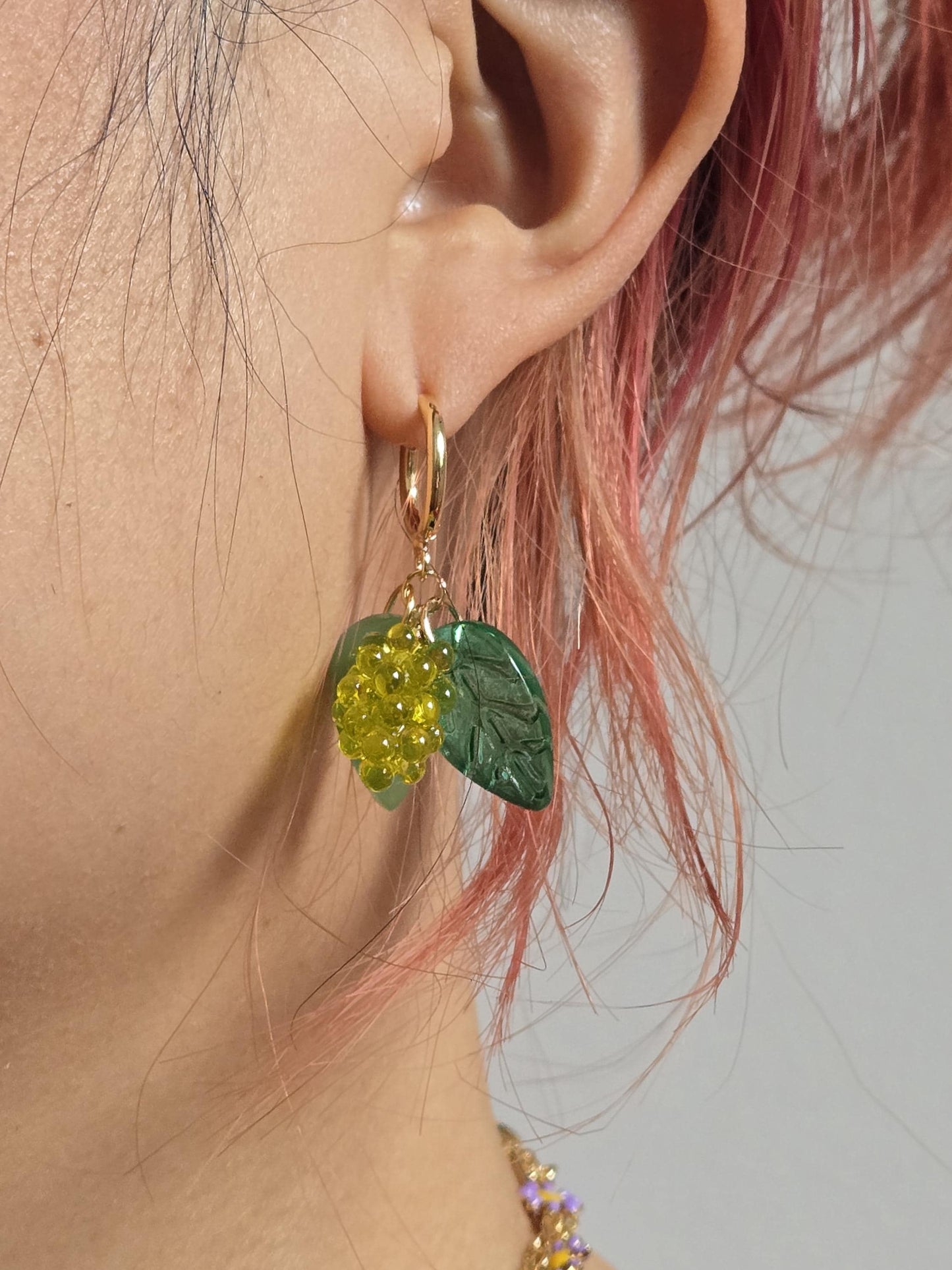 Leafy Grapes Huggie Earrings
