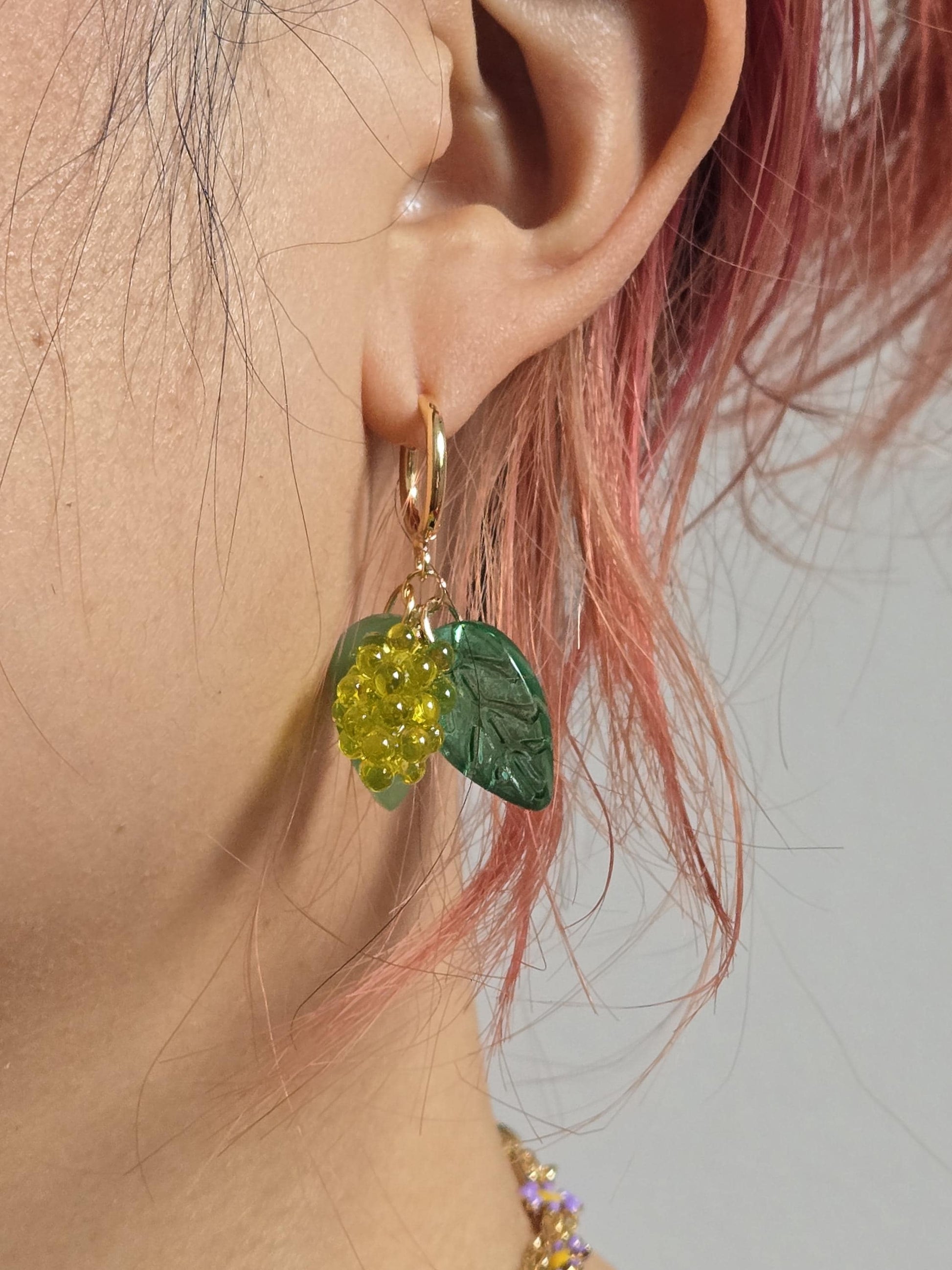 Leafy Grapes Huggie Earrings