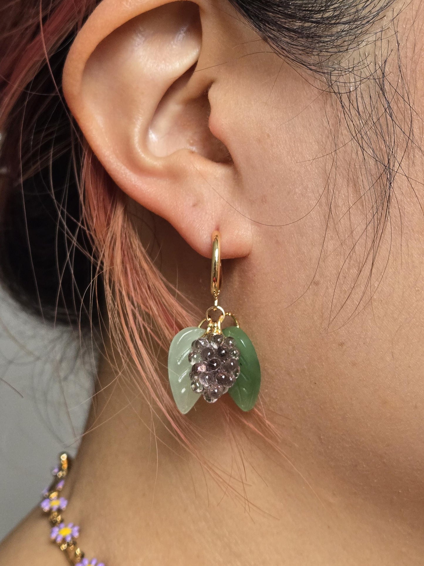 Leafy Grapes Huggie Earrings