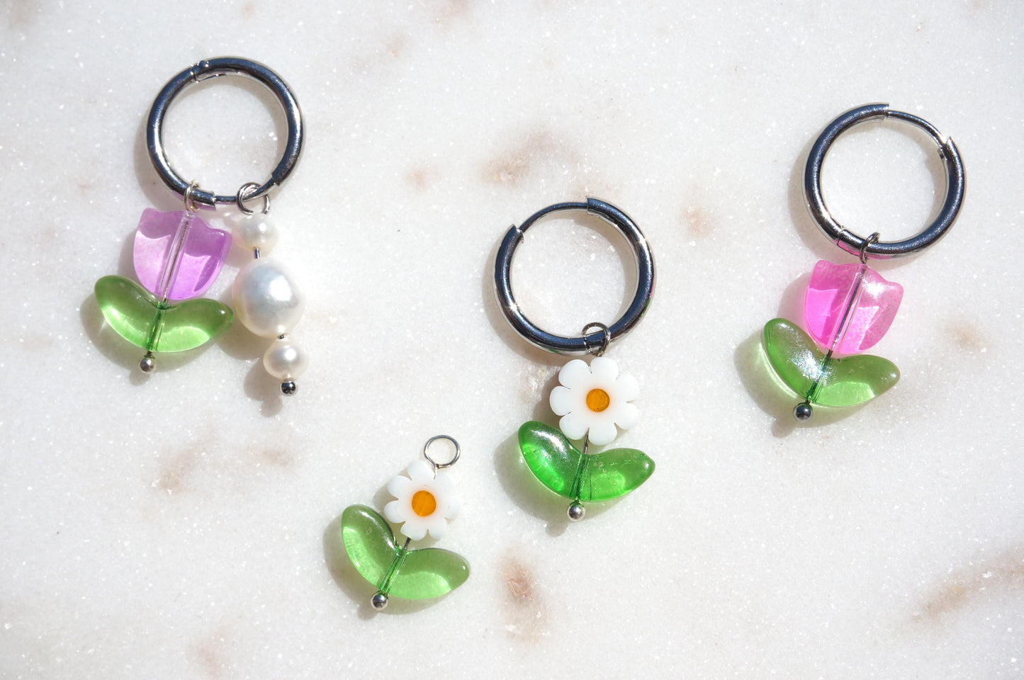 Three hoops interchangerable flower/pearl
