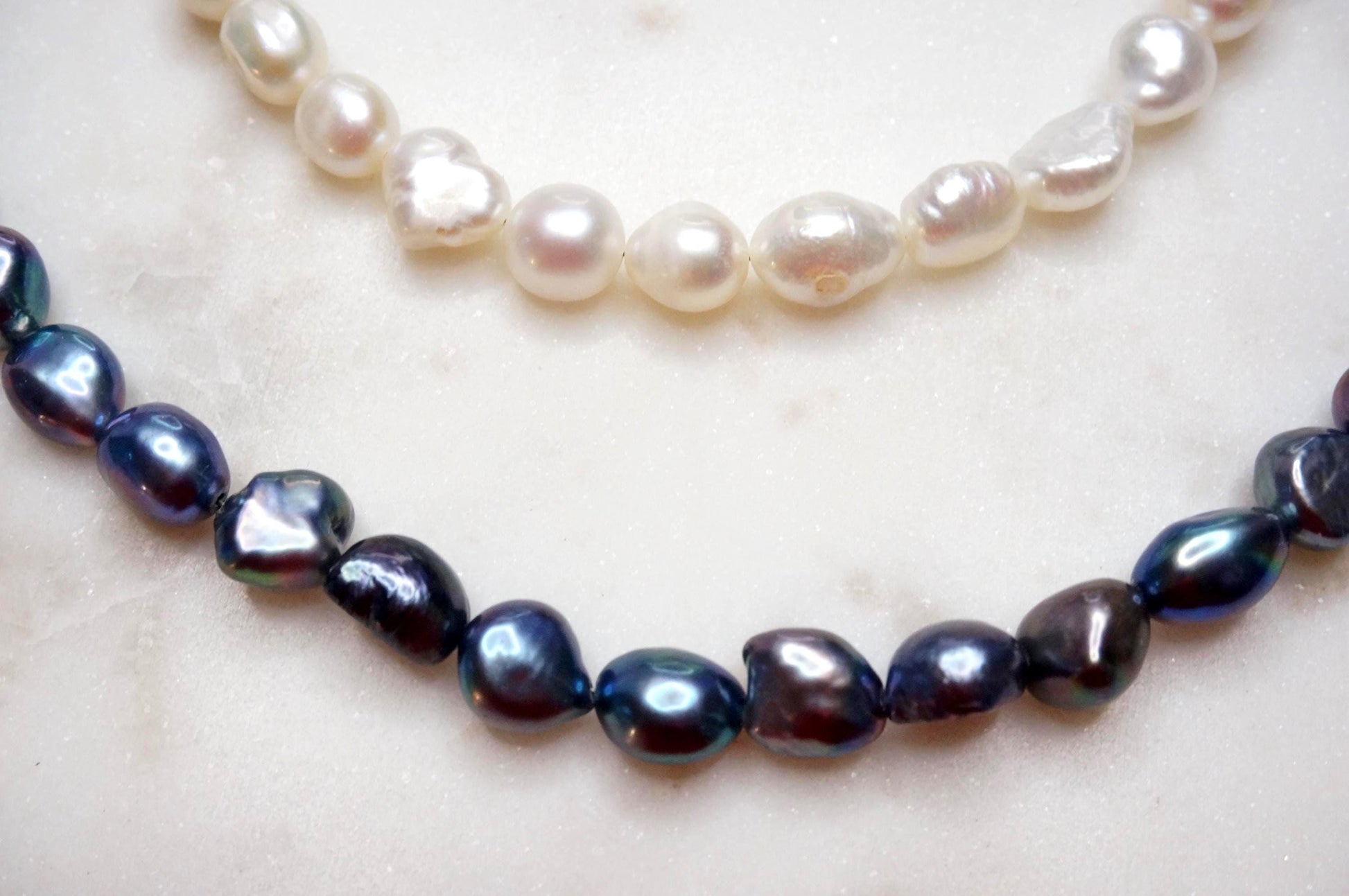 Genuine Baroque Big Pearl Necklace: White and Peacock Black Pearls, 18k Gold Plated Brass Clasp