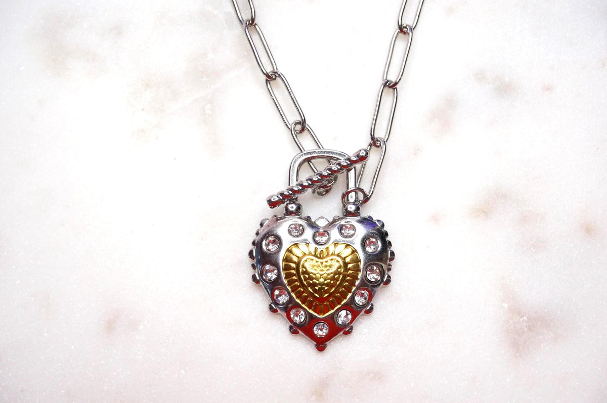 Heart Lock Gold and Silver Toggle Necklace