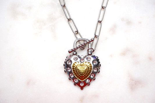 Heart Lock Gold and Silver Toggle Necklace