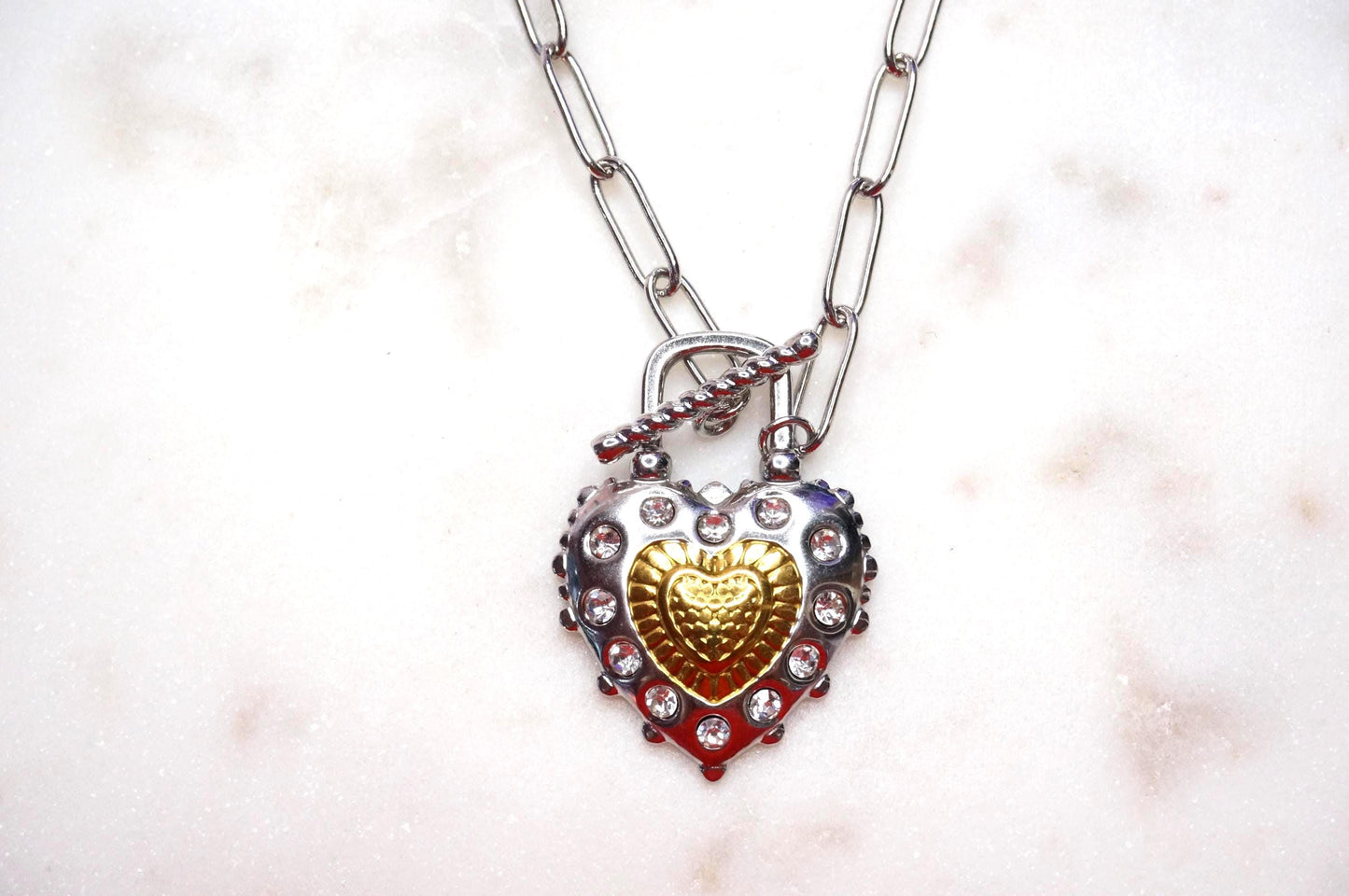Heart Lock Gold and Silver Toggle Necklace