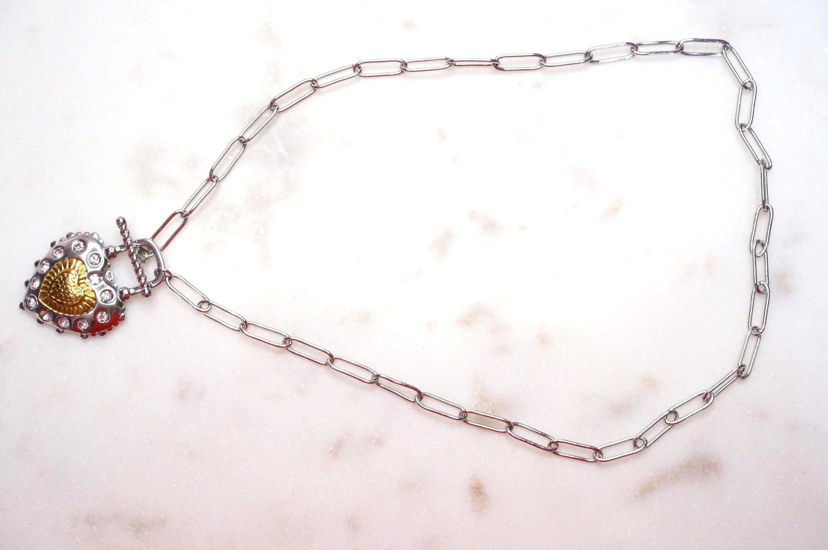 Heart Lock Gold and Silver Toggle Necklace