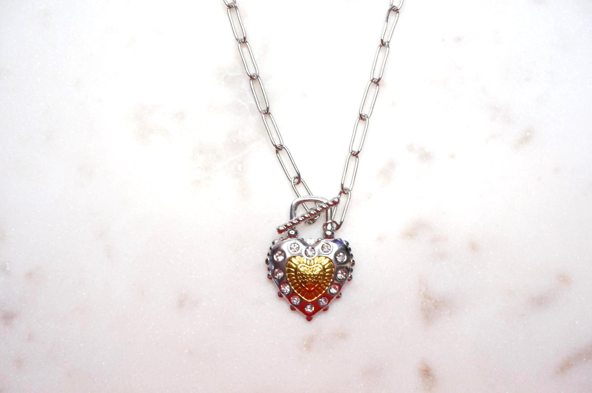 Heart Lock Gold and Silver Toggle Necklace