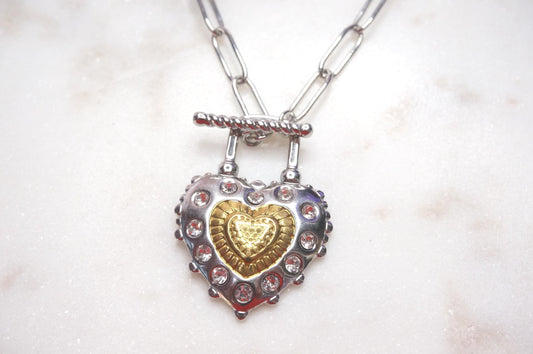 Heart Lock Gold and Silver Toggle Necklace