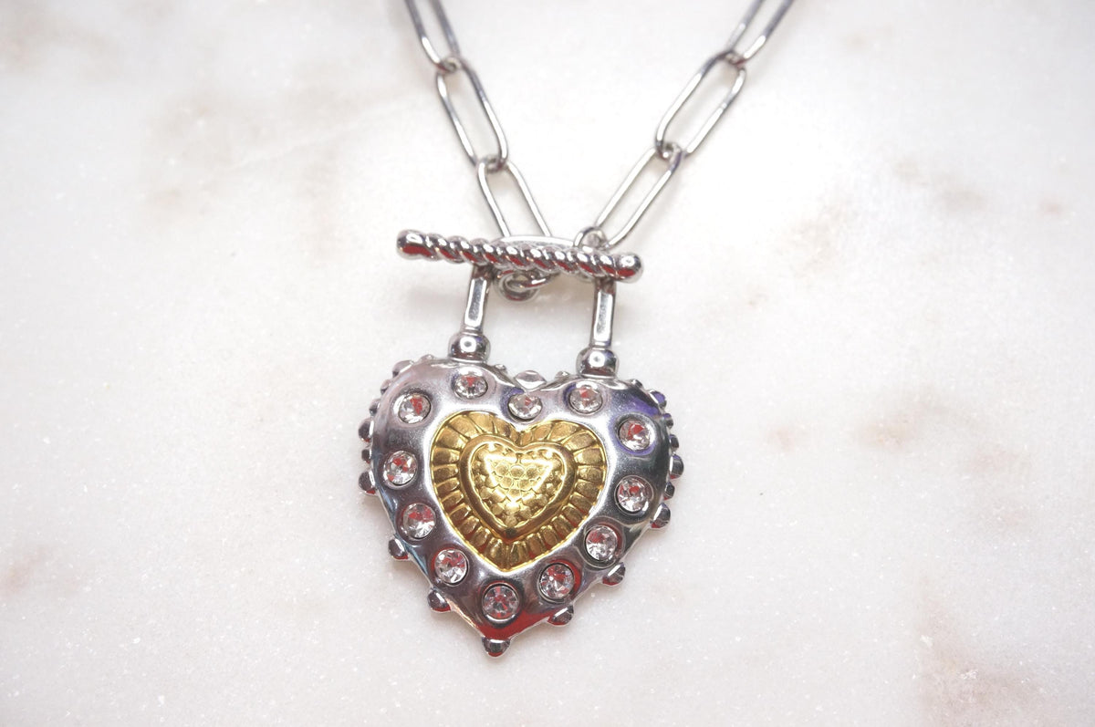 Heart Lock Gold and Silver Toggle Necklace