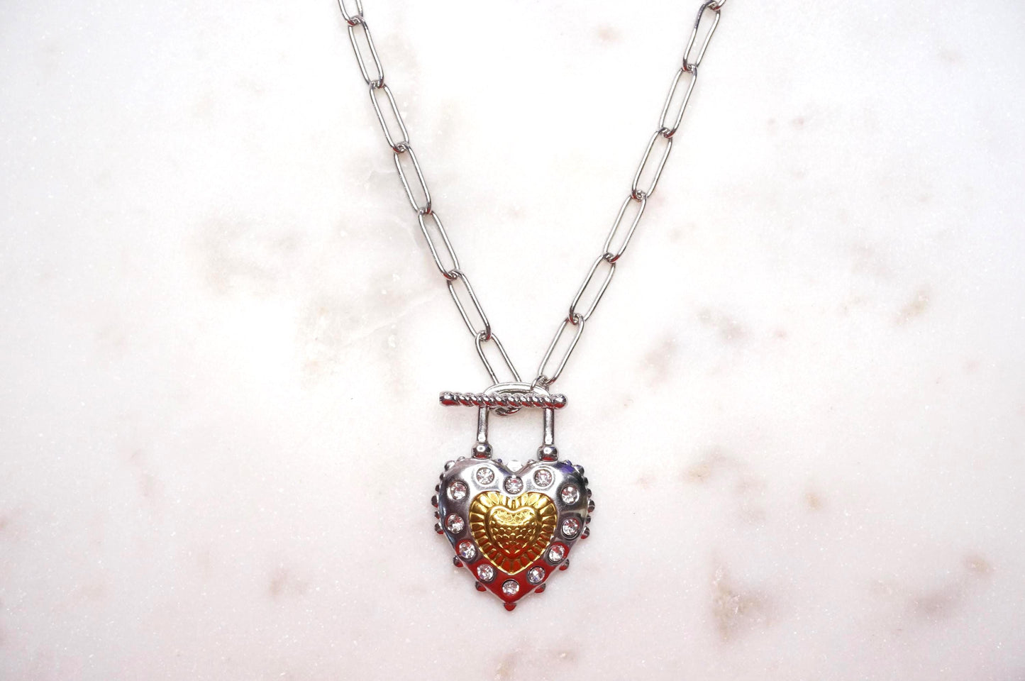 Heart Lock Gold and Silver Toggle Necklace