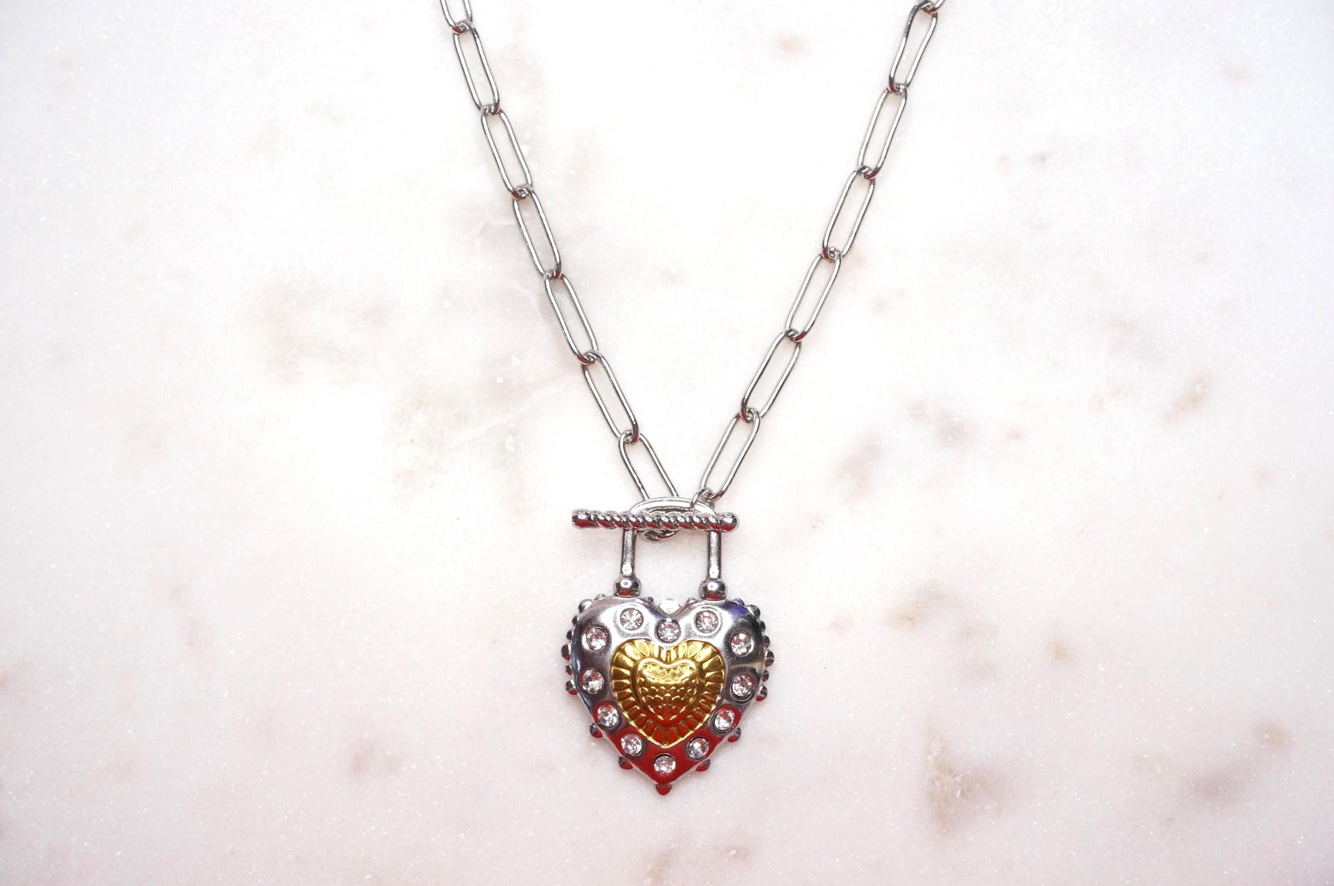 Heart Lock Gold and Silver Toggle Necklace