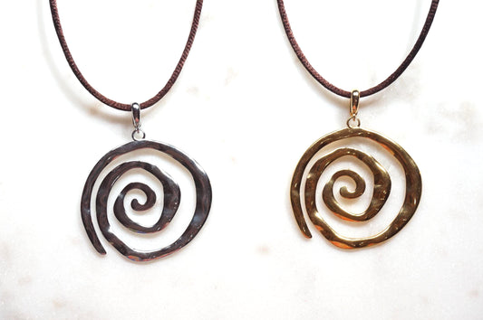 Swirl Pendant Gold/Silver Boho Sateen Cord Necklace