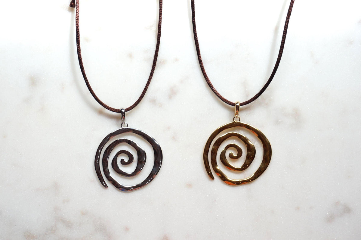 Swirl Pendant Gold/Silver Boho Sateen Cord Necklace