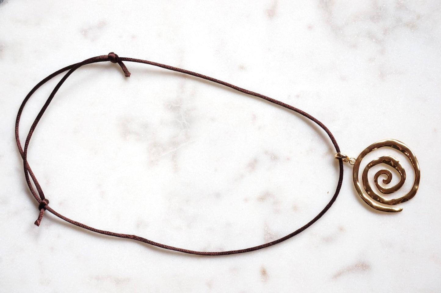 Swirl Pendant Gold/Silver Boho Sateen Cord Necklace