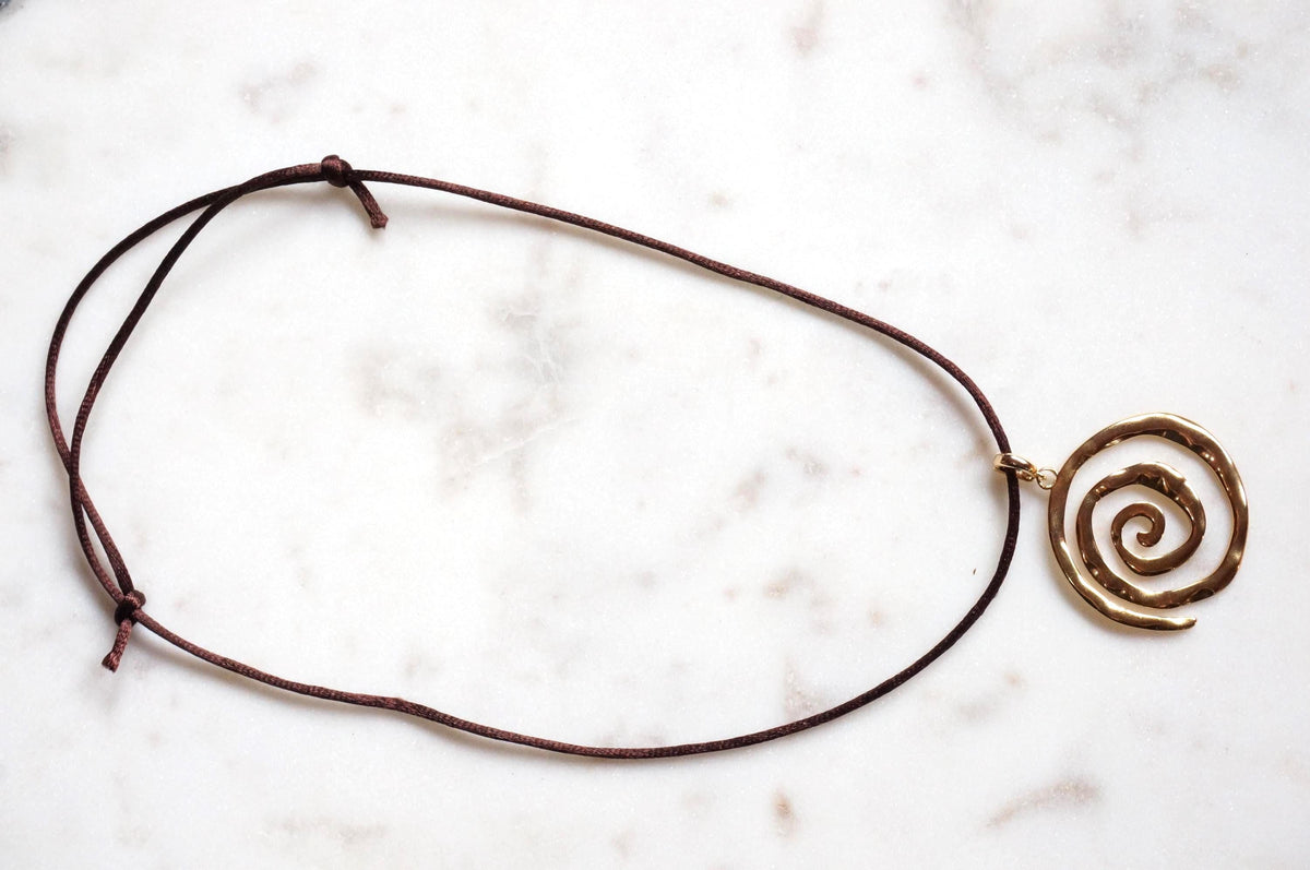 Swirl Pendant Gold/Silver Boho Sateen Cord Necklace