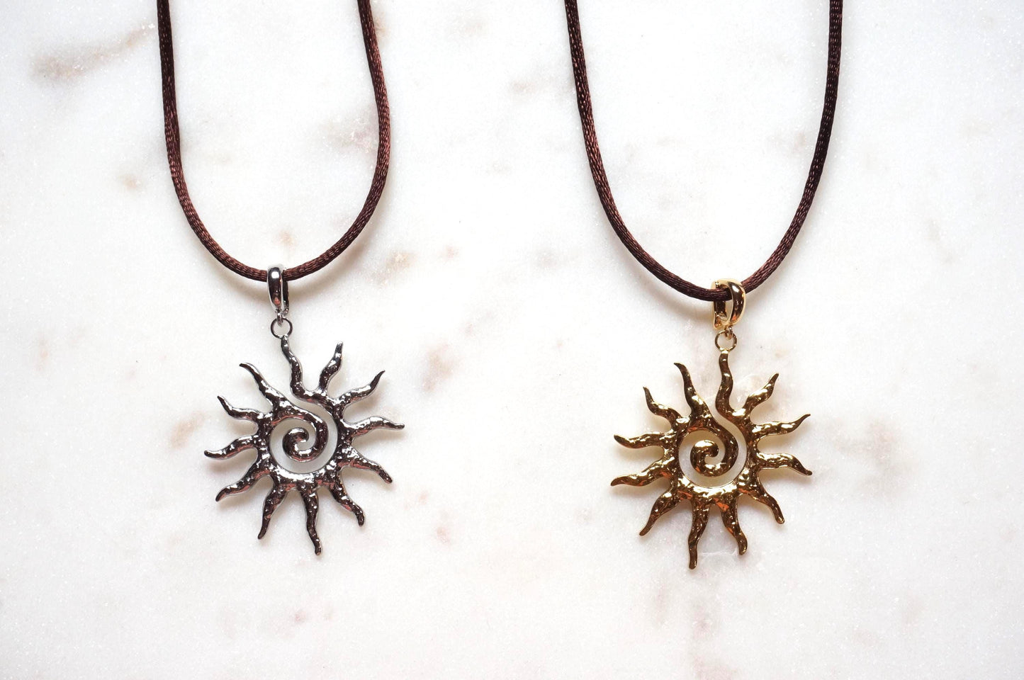 Sun Swirl Gold/Silver Pendant Sateen Cord Necklace