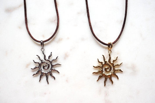 Sun Swirl Gold/Silver Pendant Sateen Cord Necklace