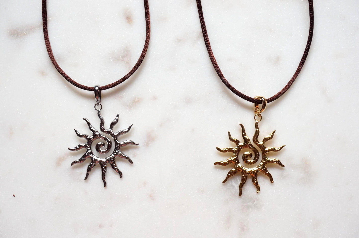 Sun Swirl Gold/Silver Pendant Sateen Cord Necklace