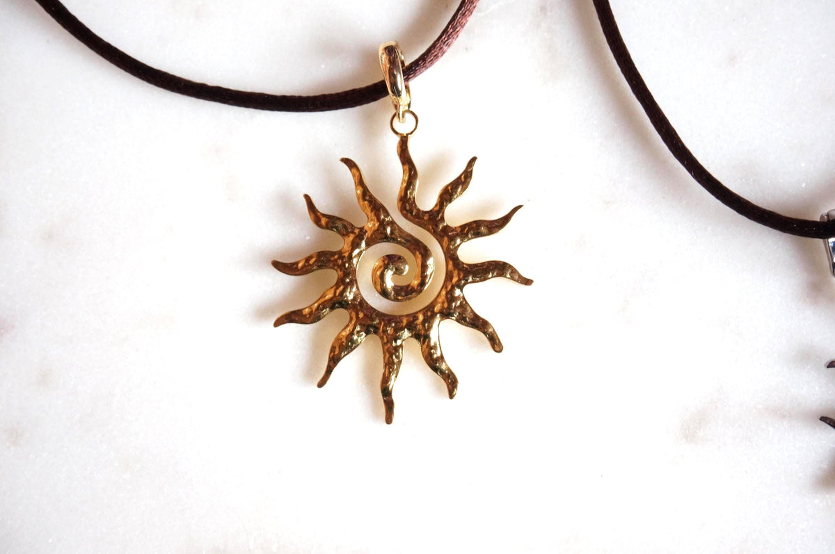 Sun Swirl Gold/Silver Pendant Sateen Cord Necklace