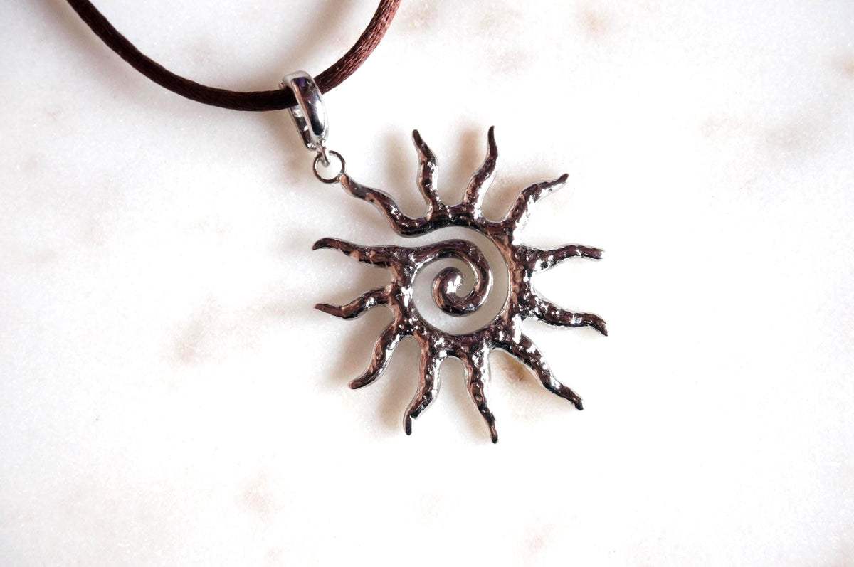 Sun Swirl Gold/Silver Pendant Sateen Cord Necklace