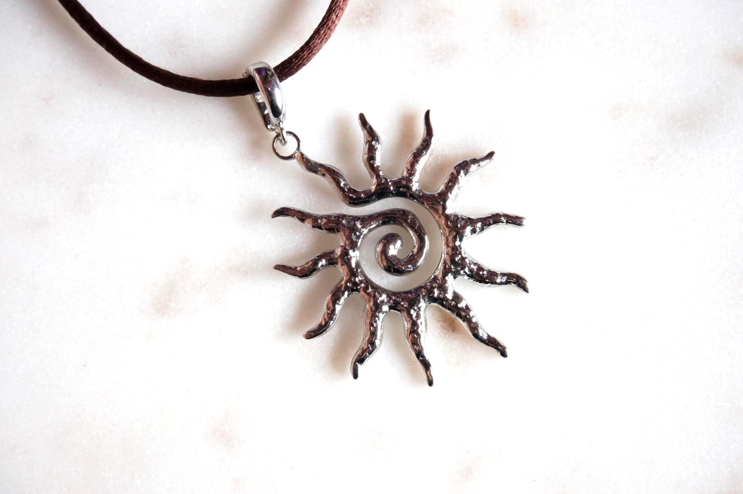 Sun gold/silver pendant Nylon Sateen Cord Necklace