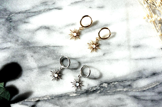 SOLE - Gold / Silver Mother of Pearl Sun Huggies / Hoops
