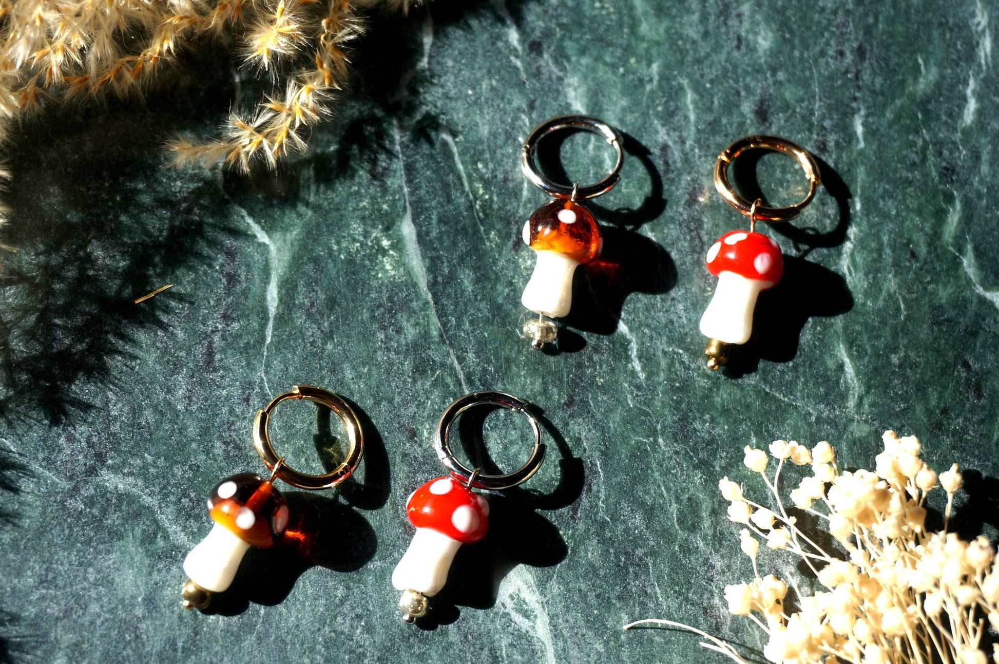 Brown/Red Mushroom Hoop Earrings / Fairycore Mushroom huggie earrings / faerie Earrings / Gold Silver Mushroom Festival Earrings