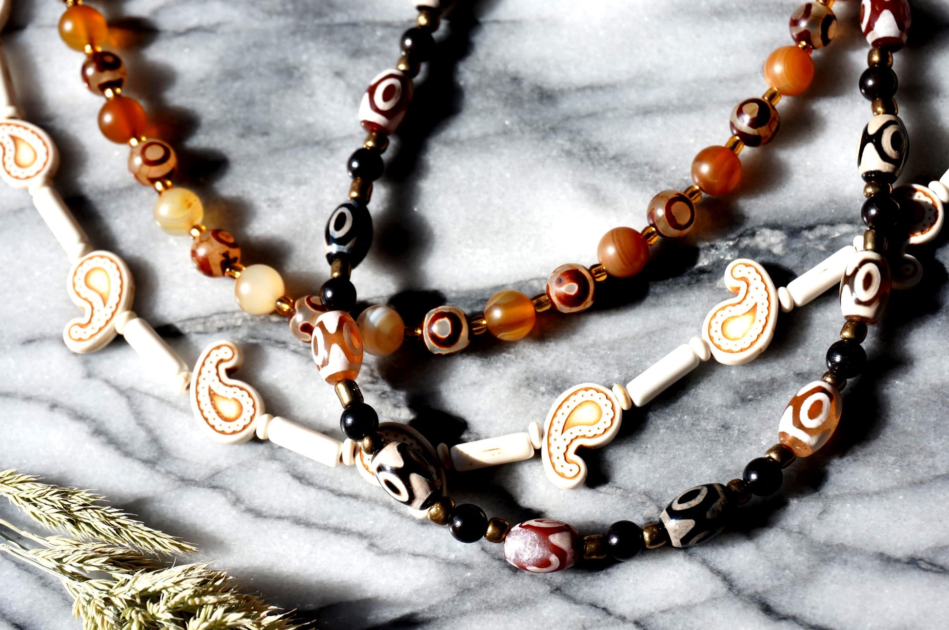 ZANA Tibetan Agate/ White Turquoise Beaded Necklaces