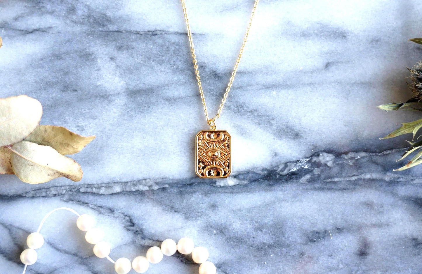 Evil Eye Magic Plate Gold Necklace