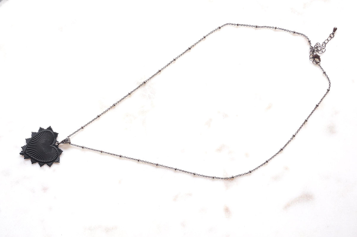 Black Radiant Heart Necklace