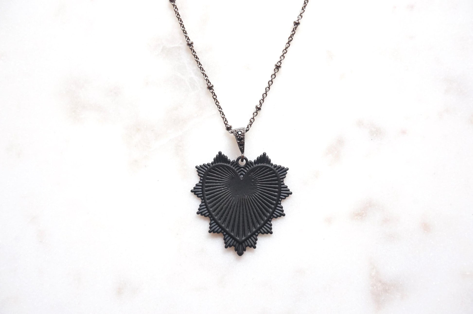 Black Radiant Heart Necklace