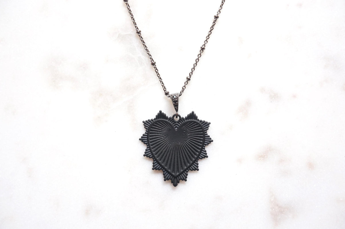 Black Radiant Heart Necklace