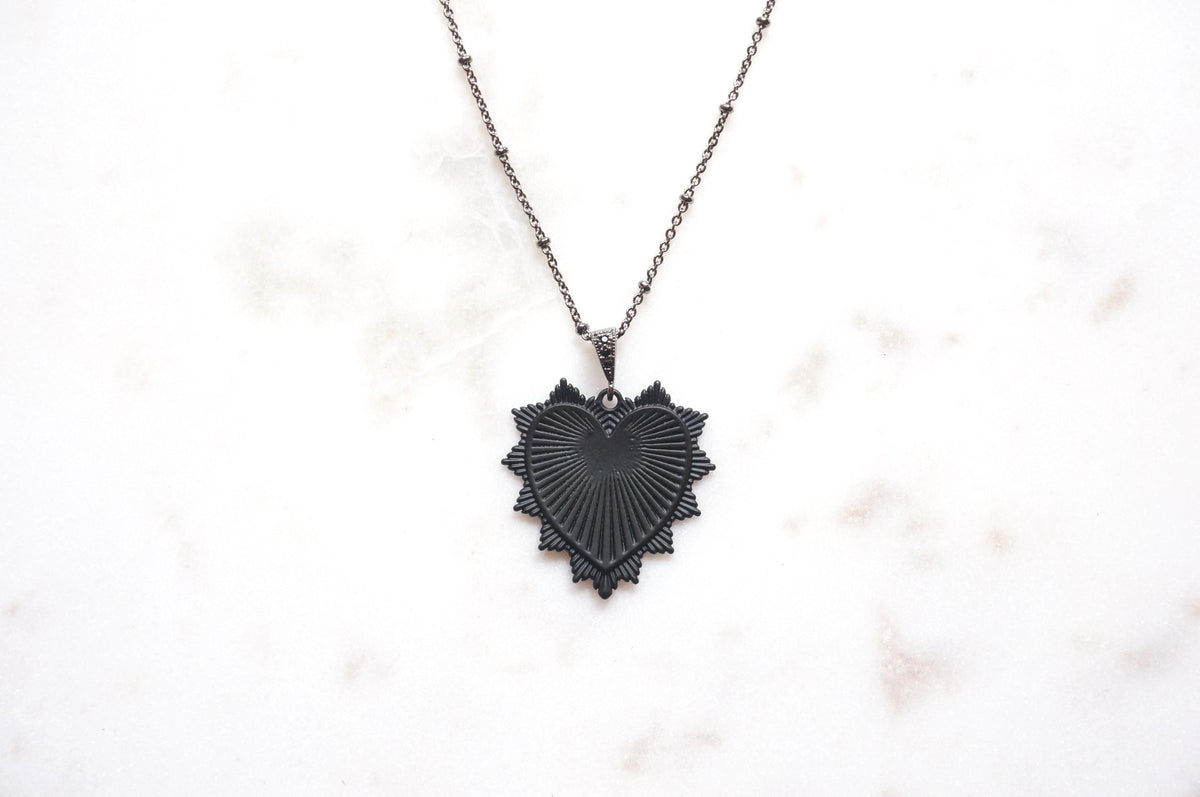 Black Radiant Heart Necklace