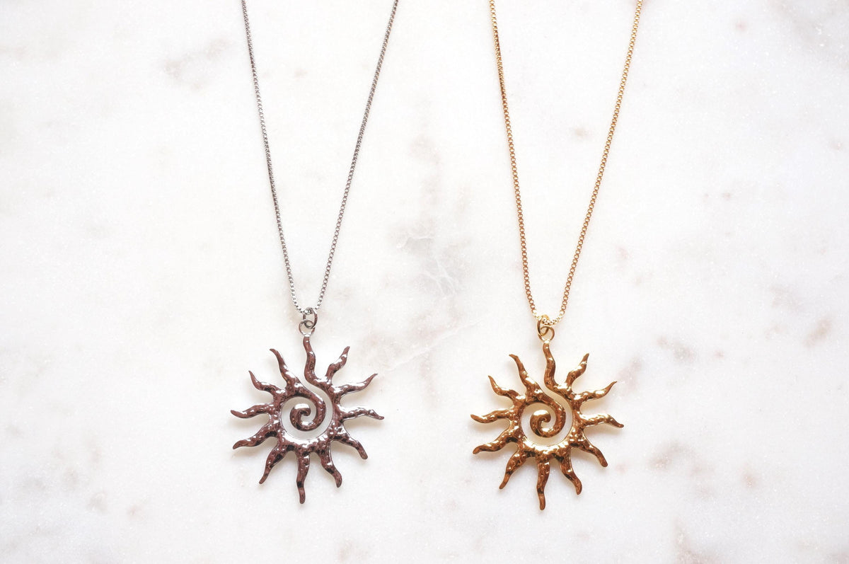 Sun Swirl Pendant Gold/Silver Chain Necklace