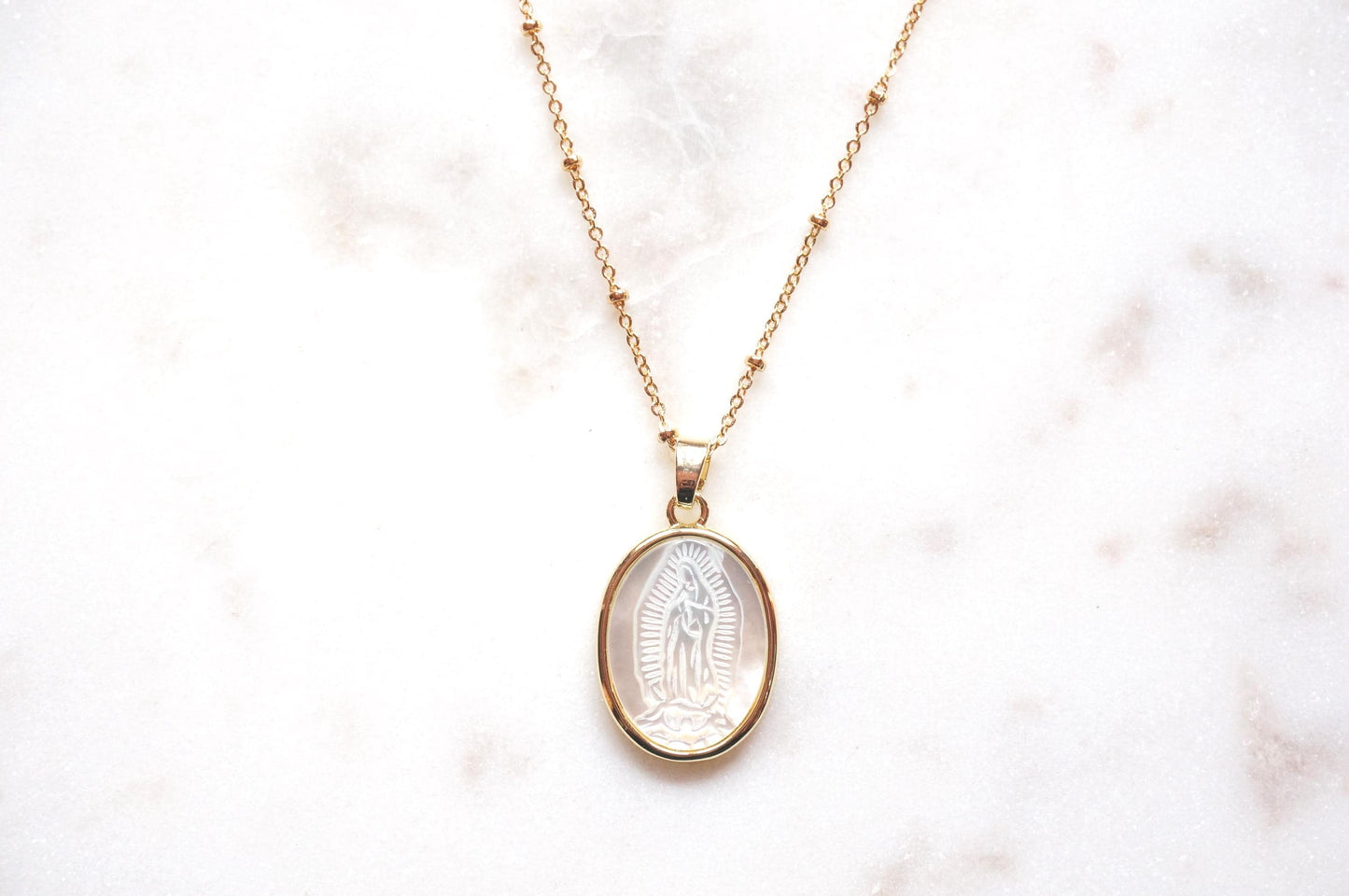 Our Lady of Guadalupe Mother of Pearl Necklace