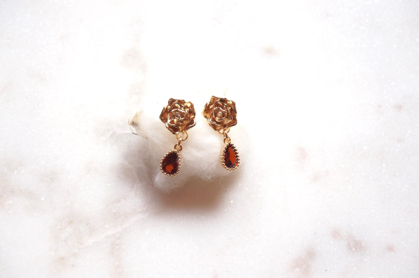 Red Rose Teardrop Stud Earrings