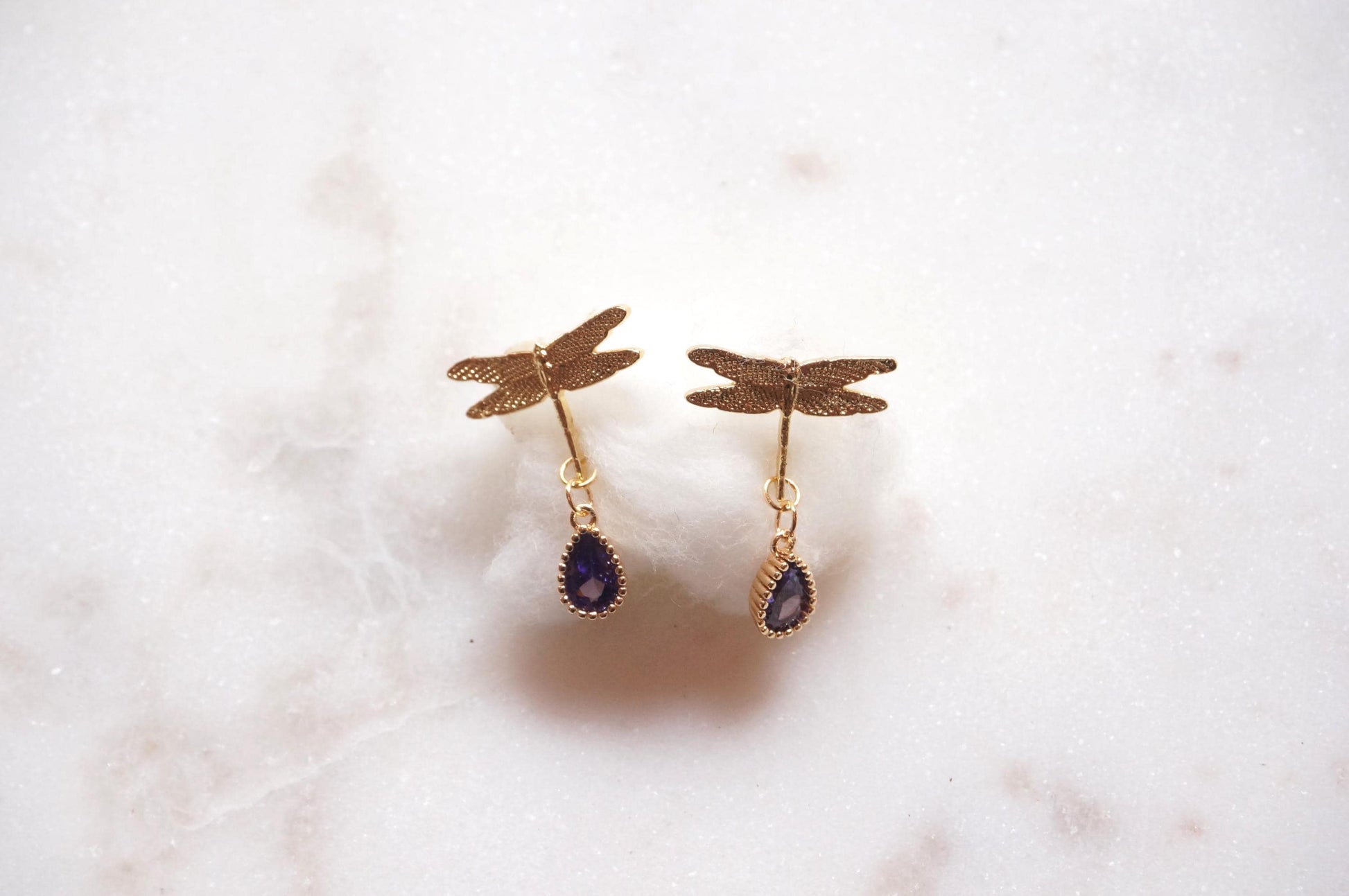 Dragonfly with Purple Gems Stud Earrings/ Y2K Dragonfly Earrings
